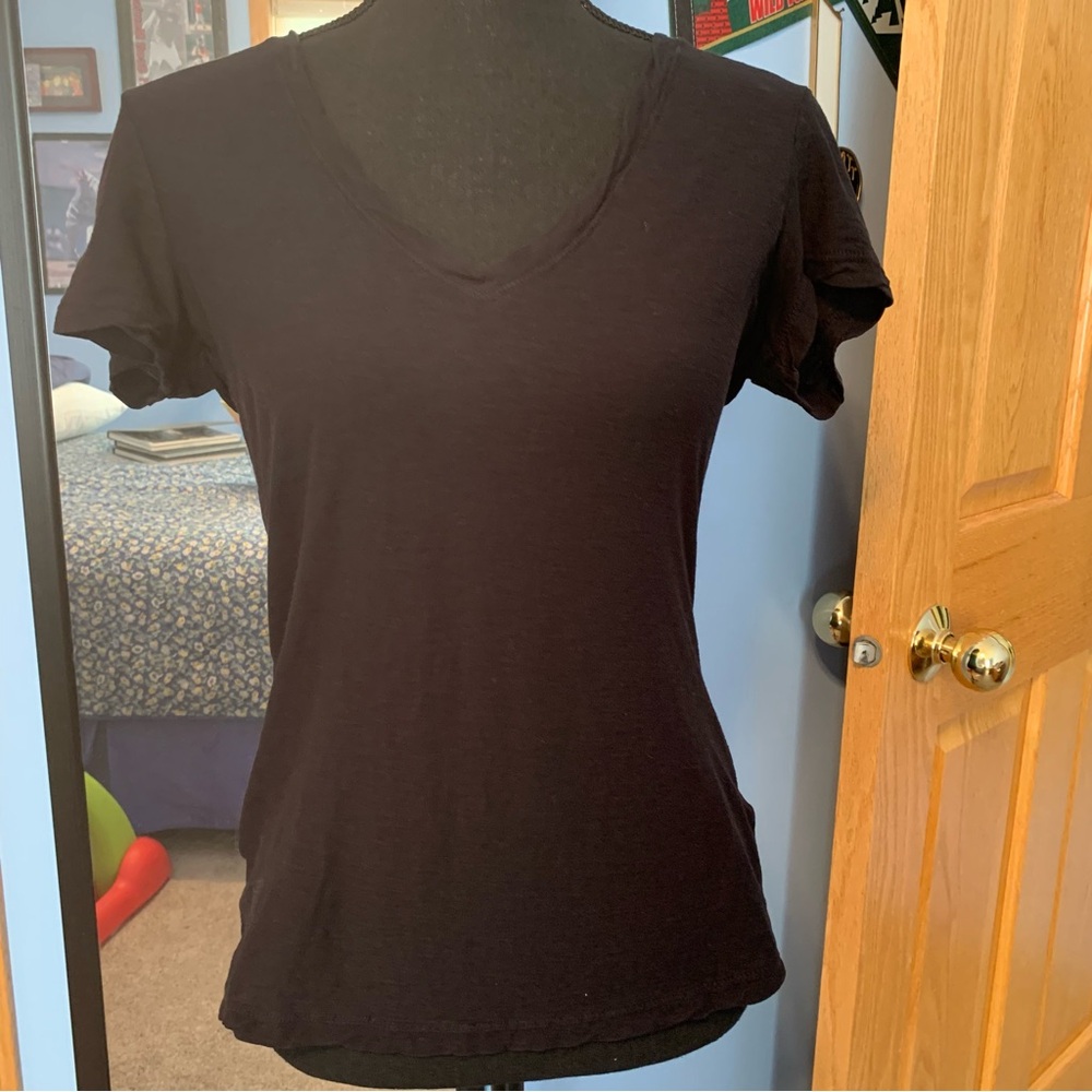 James Perse Sheer Slub Casual V Neck Tee Size 2